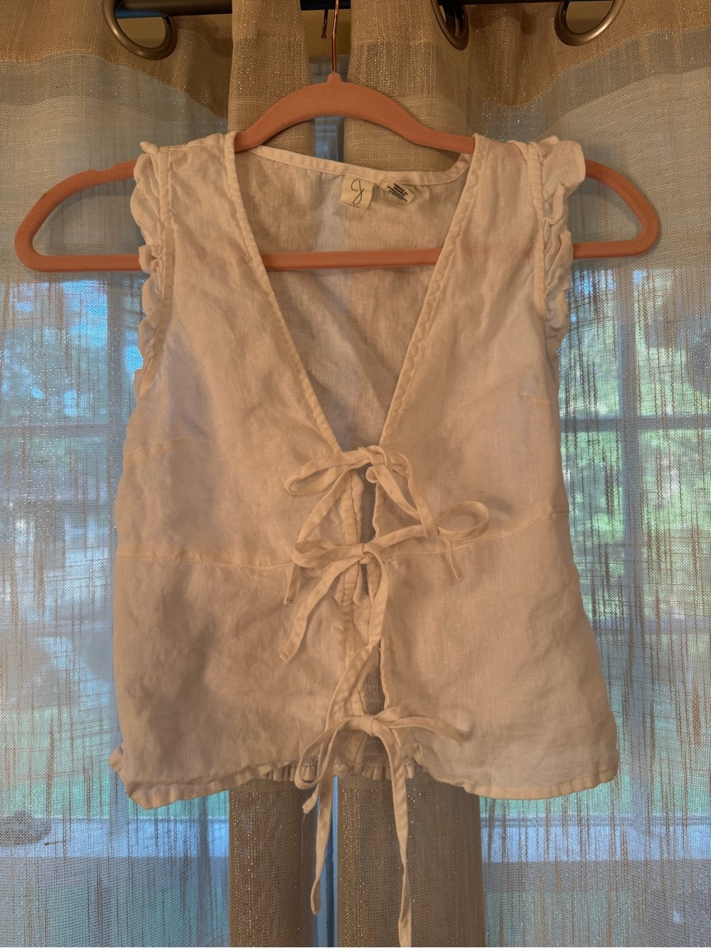 Joie Cream Tie-Front Linen-Blend Sleeveless Top
